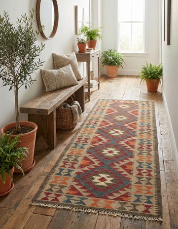 3' 5 x 6' 8 Hand Woven Kilim Maymana Wool Runner Rug