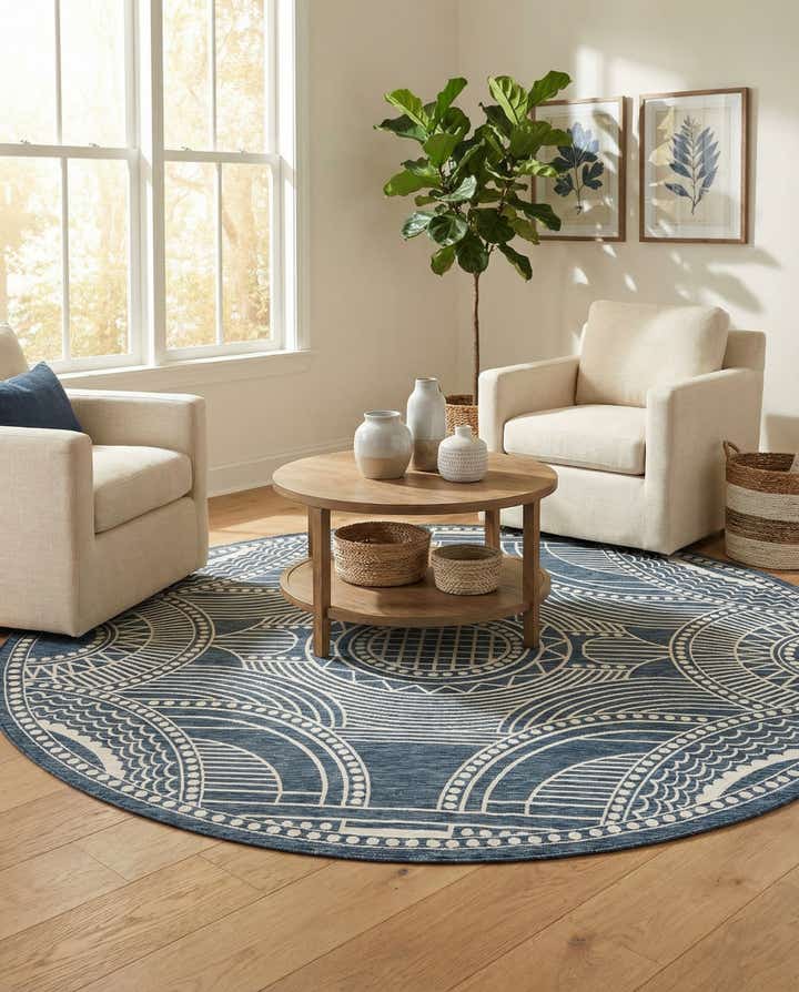 12' x 12' Easy-Clean Traditional Indoor / Outdoor Round Rug