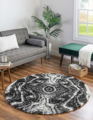 Black and White Athena Shag Round Rug