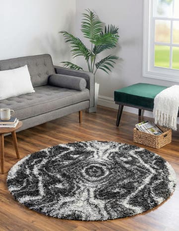 Black and White Athena Shag Round Rug