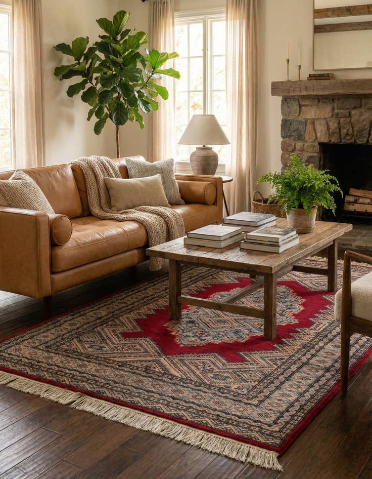 Detail image of 4' 3 x 6'  Hand Knotted Bokhara Oriental Wool Rug