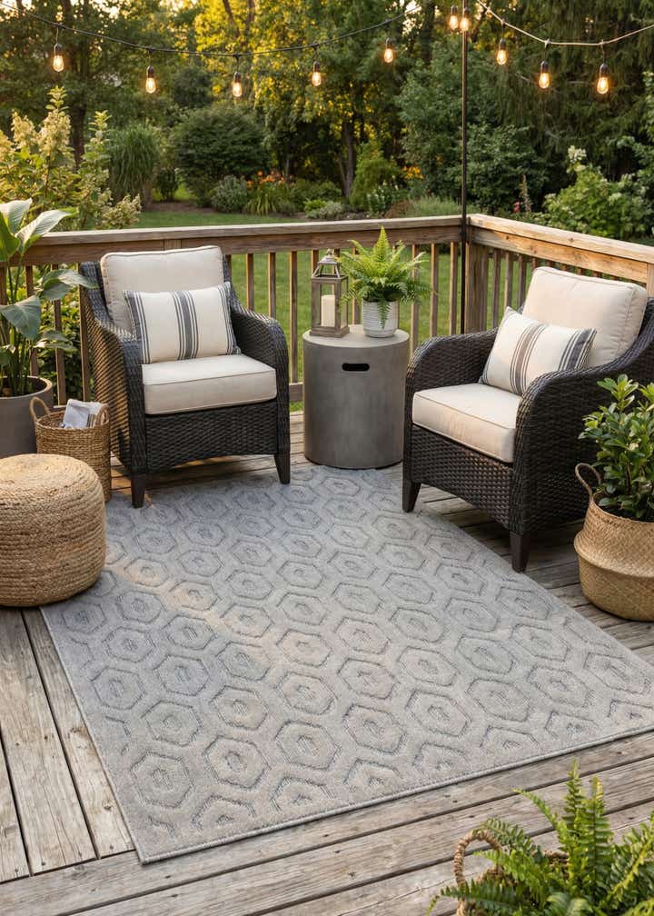 6' x 9' Easy-Clean Trellis Textured Indoor / Outdoor Rug