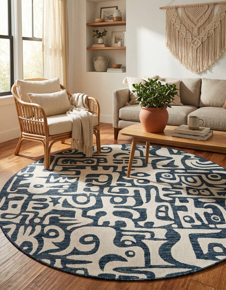 Detail image of 7' 10 x 7' 10  Washable Modern Indoor / Outdoor Round Rug