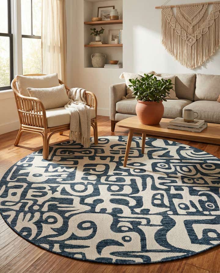 7' 10 x 7' 10 Easy-Clean Modern Indoor / Outdoor Round Rug