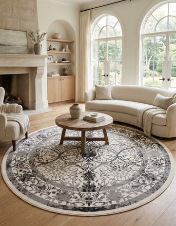 Ivory and Gray Miranda Round Rug