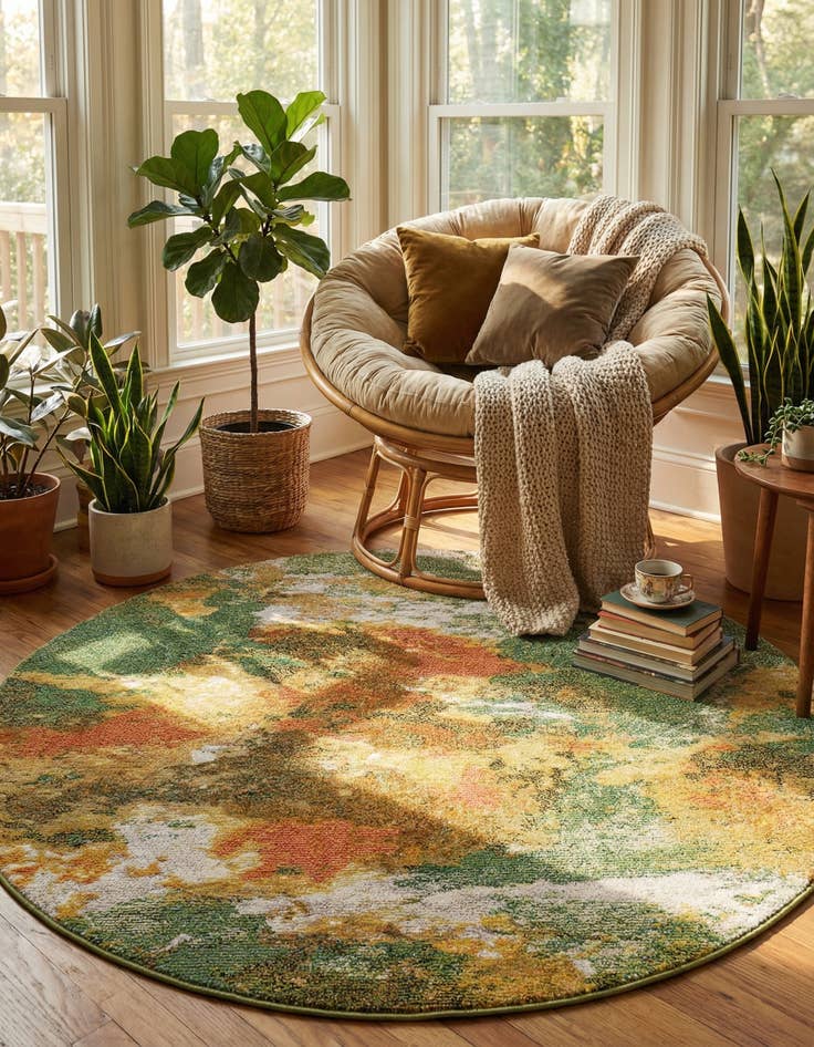 Detail image of 5' 3 x 5' 3  Washable Haerfest Round Rug