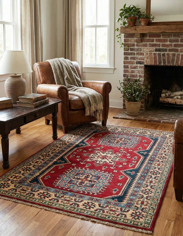 Detail image of 3' 4 x 5' 2  Hand Knotted Kazak Rug