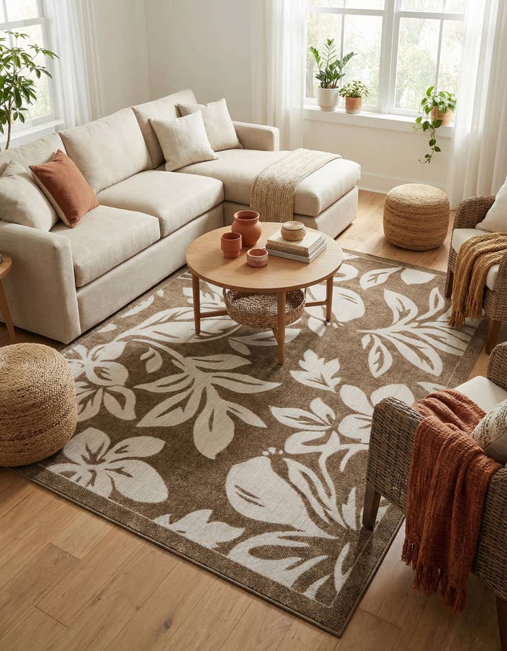 Detail image of 9' x 12'  Washable Botanical Indoor / Outdoor Rug