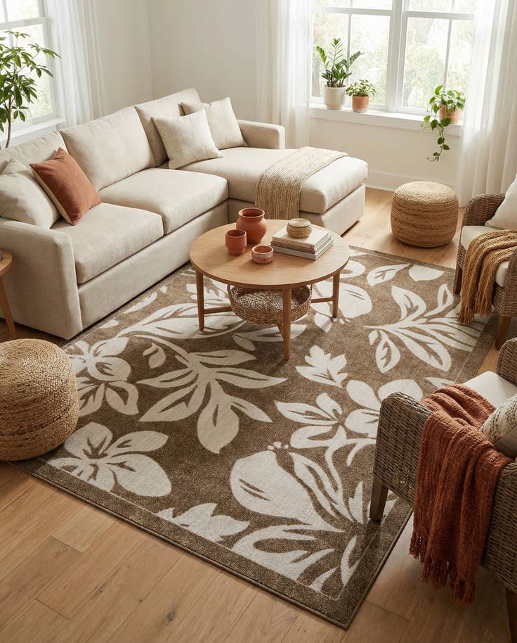 Detail image of 9' x 12' Easy-Clean Botanical Indoor / Outdoor Rug