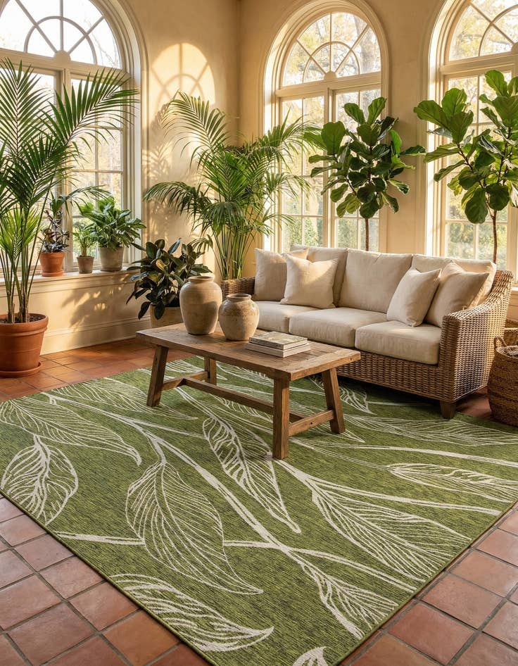 Detail image of  13' x 13'  Washable Botanical Indoor / Outdoor Square Rug