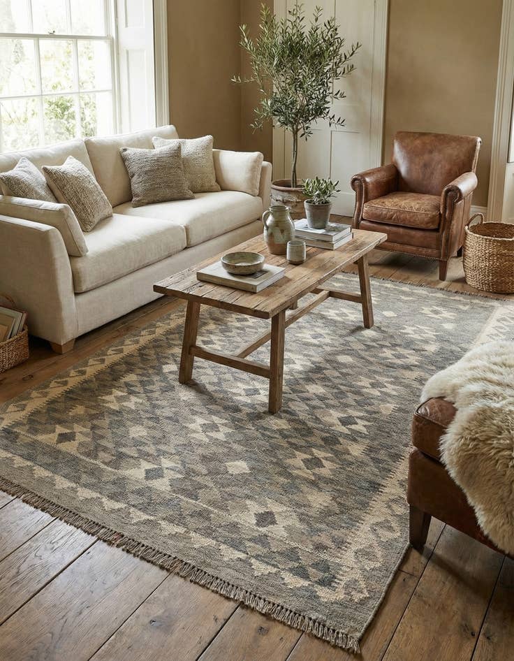 Detail image of  3' 11 x 5' 9  Hand Woven Kilim Maymana Wool Rug