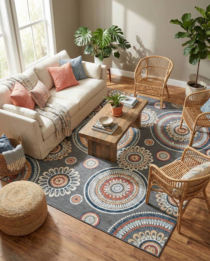Detail image of 9' 9 x 12' Easy-Clean Botanical Indoor / Outdoor Rug