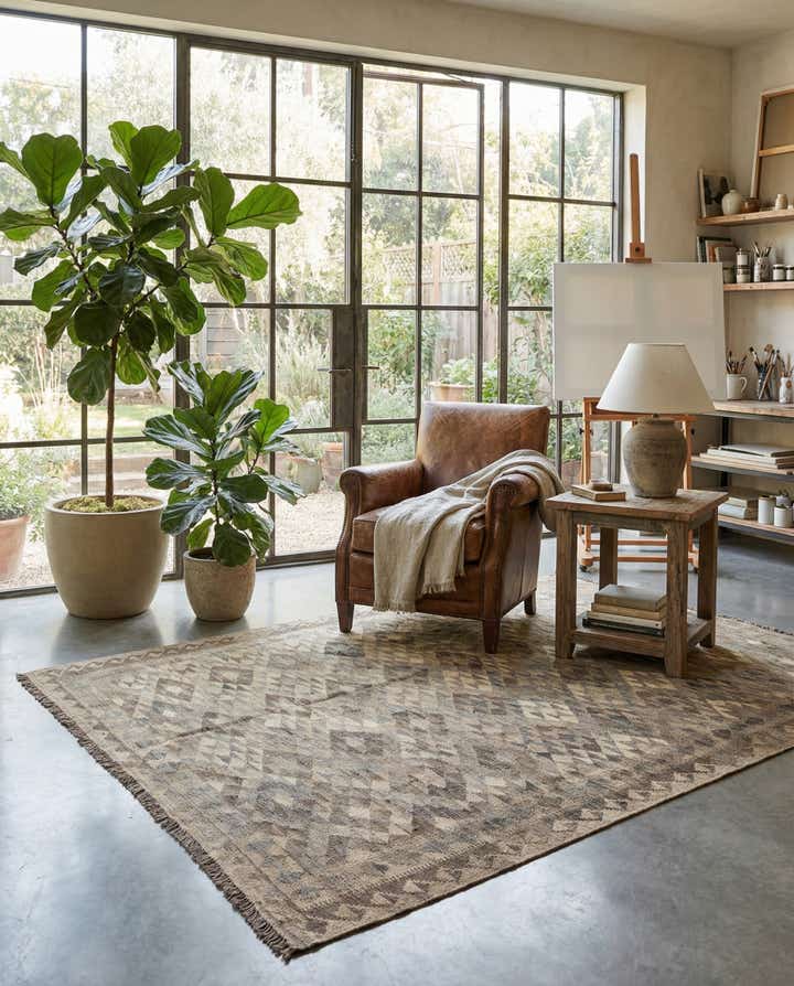 5' 10 x 8' Hand Woven Kilim Maymana Wool Rug