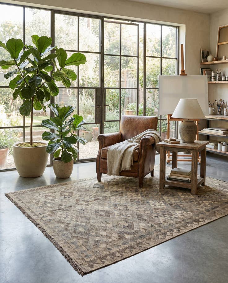 Detail image of 5' 10 x 8' Hand Woven Kilim Maymana Wool Rug