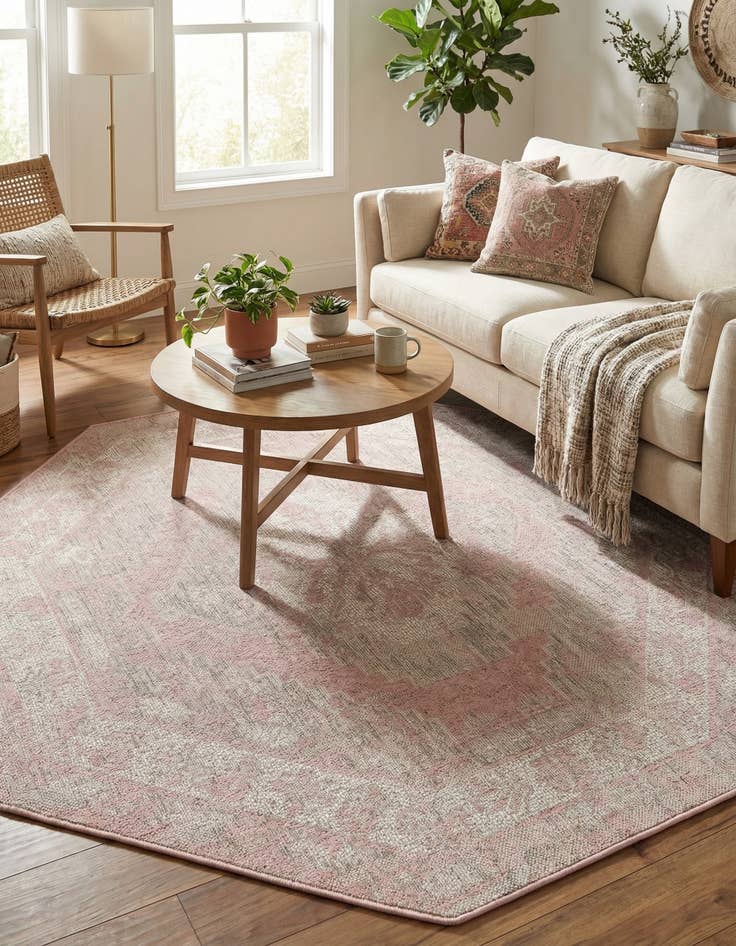 Detail image of 5' 3 x 5' 3  Washable Traditional Indoor / Outdoor Octagon Rug