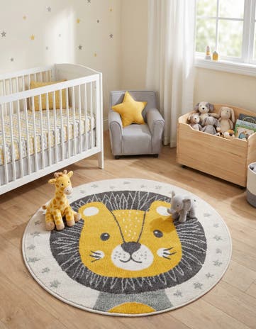 3' 3 x 3' 3 Lion Whimsy Kids Round Rug