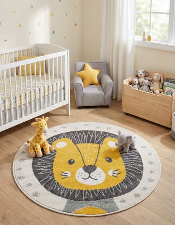 3' 3 x 3' 3 Lion Whimsy Kids Round Rug