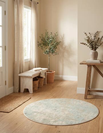 Teal Lotus Round Rug
