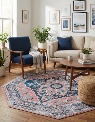Navy Blue Washable Yara Octagon Rug