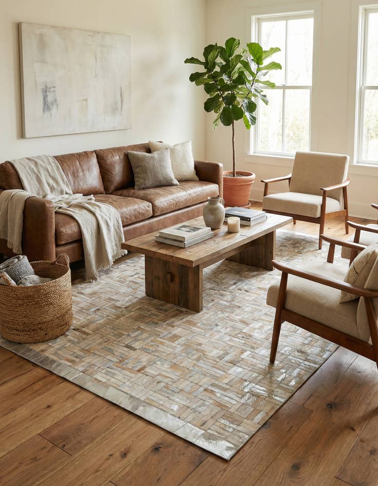 Detail image of  4' 11 x 8' Cowhide - Patchwork Rug