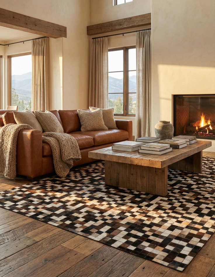 Detail image of  4' 9 x 8' Cowhide Leather Rug