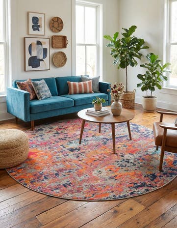 7' x 7' Washable Vivid Round Rug