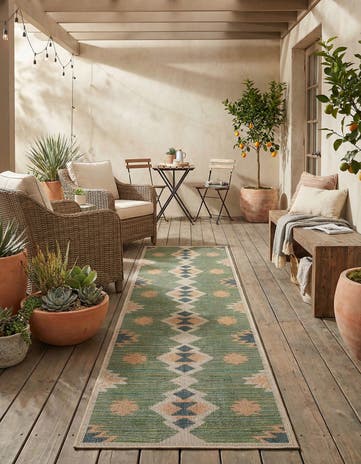 Green Easy-Clean Baja Indoor / Outdoor Runner Rug