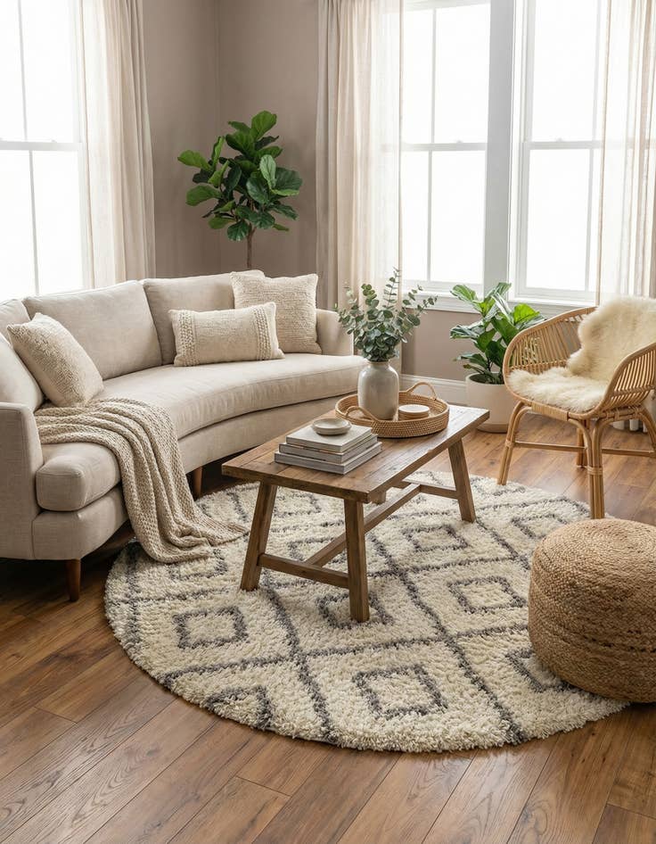 Detail image of  5' 3 x 5' 3 Lattice Shag Round Rug