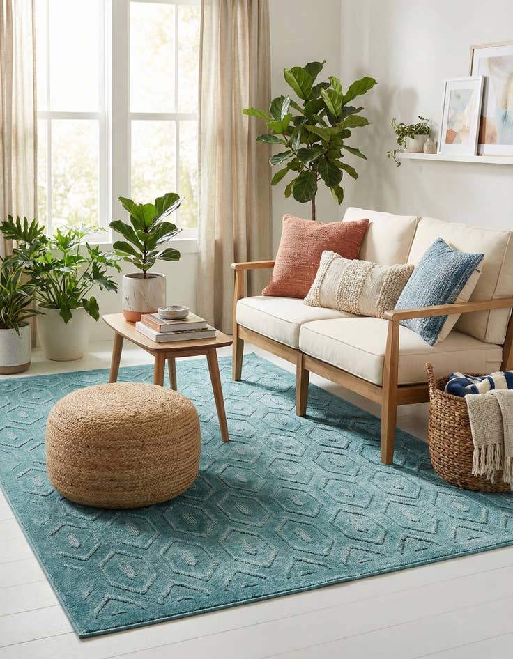Detail image of 4' x 6'  Washable Trellis Textured Indoor / Outdoor Rug