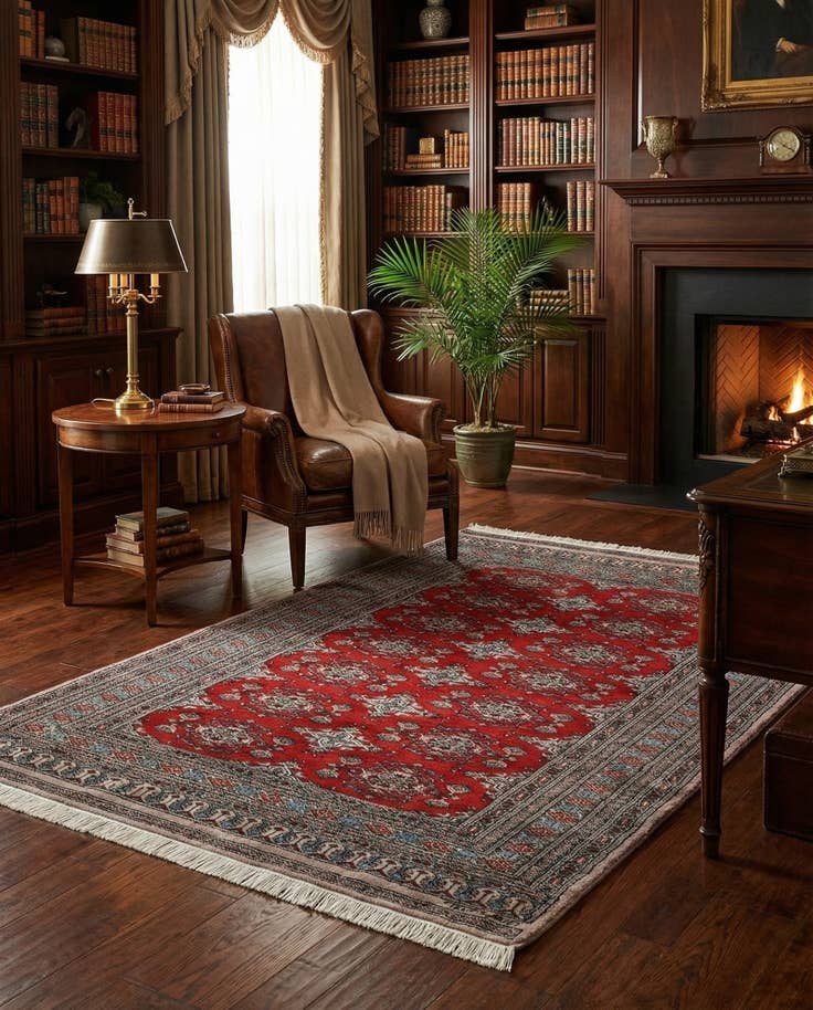 Detail image of 4' 2 x 6' 5 Hand Knotted Bokhara Oriental Wool Rug