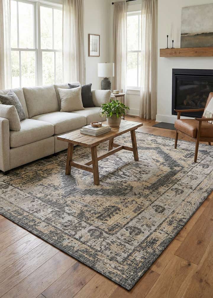 6' x 9' Easy-Clean Traditional Indoor / Outdoor Rug