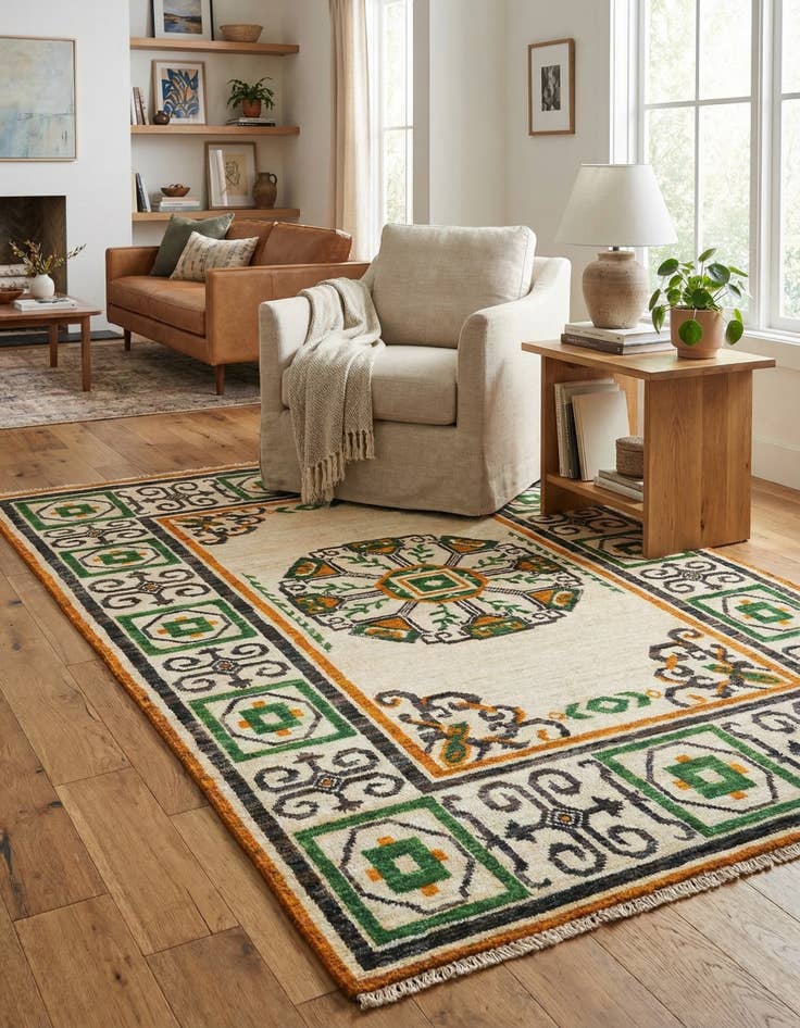 Detail image of 4' x 5' 10  Hand Knotted Modern Ziegler Wool Rug