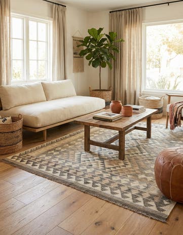4' 11 x 6' 9 Hand Woven Kilim Maymana Wool Rug