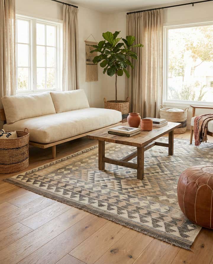 4' 11 x 6' 9 Hand Woven Kilim Maymana Wool Rug