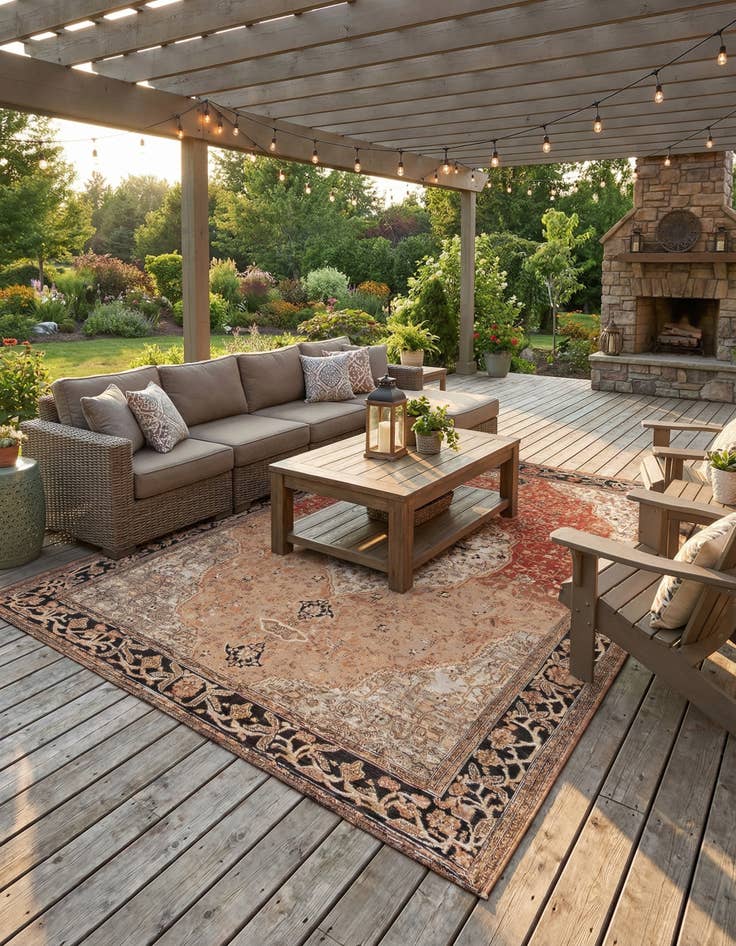 Detail image of 9' x 12'  Washable Traditional Indoor / Outdoor Rug