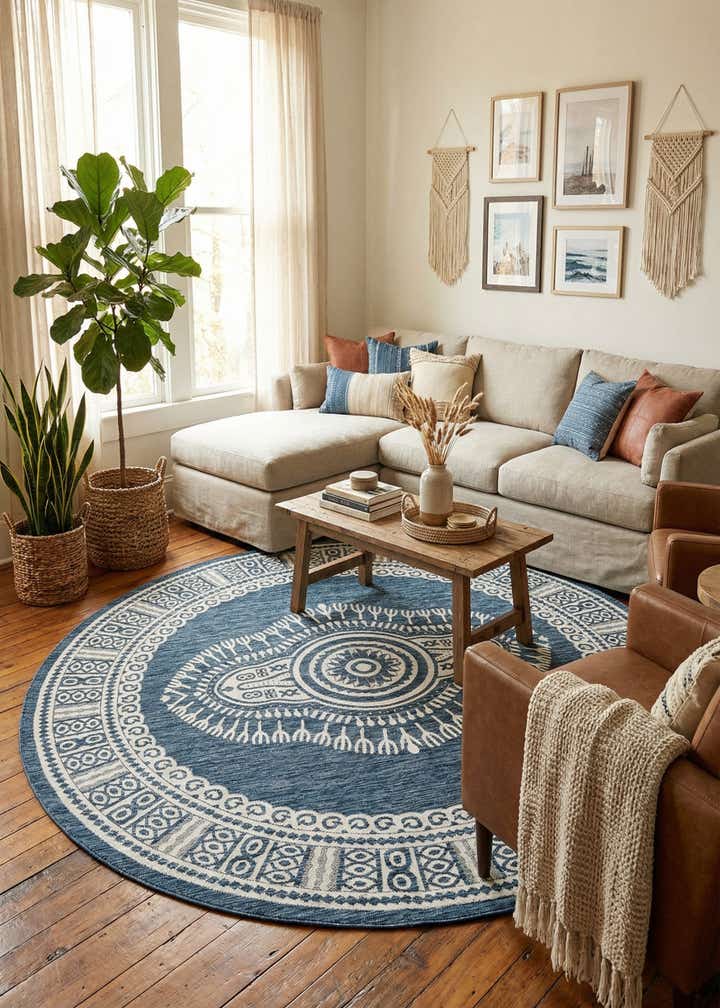 10' x 10' Easy-Clean Traditional Indoor / Outdoor Round Rug