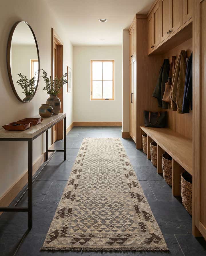2' 9 x 12' 11 Hand Woven Kilim Maymana Wool Runner Rug