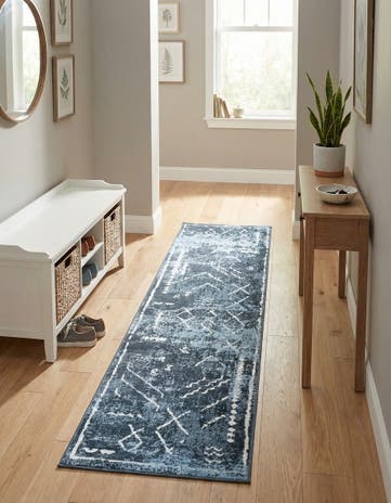 Navy Blue Kamala Washable Runner Rug