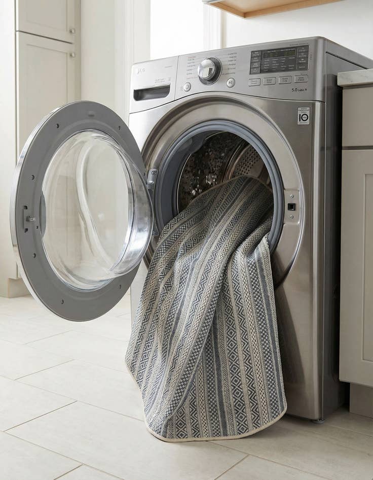 Detail image of 5' 3 x 8'  Washable Striped Indoor / Outdoor Oval Rug