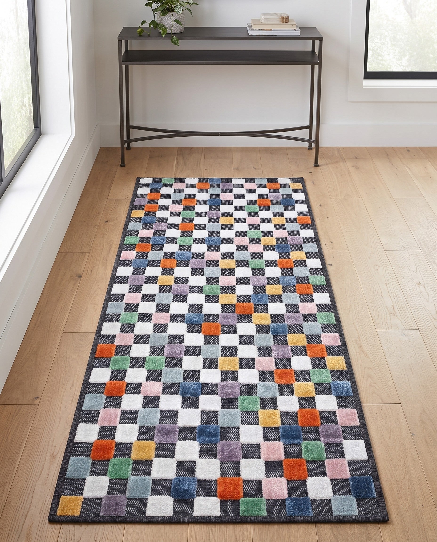 2' 2 x 5' 3 Easy-Clean Checkered Indoor / Outdoor Runner Rug