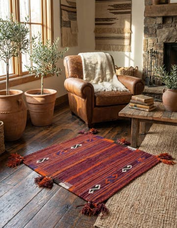 3' 5 x 3' 9 Hand Woven Kilim Fars Wool Square Rug