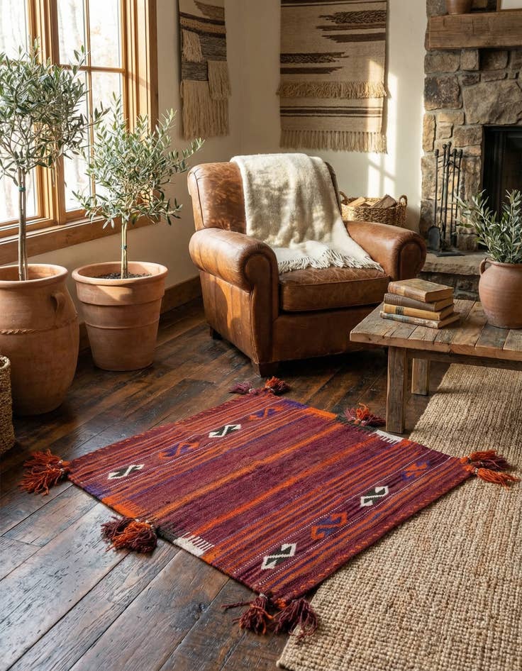 Detail image of 3' 5 x 3' 9  Hand Woven Kilim Fars Wool Square Rug