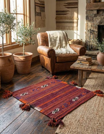 3' 5 x 3' 9 Hand Woven Kilim Fars Wool Square Rug