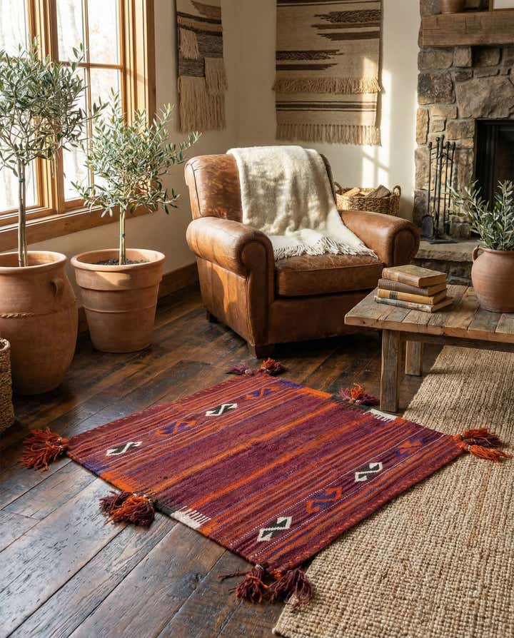 3' 5 x 3' 9 Hand Woven Kilim Fars Wool Square Rug