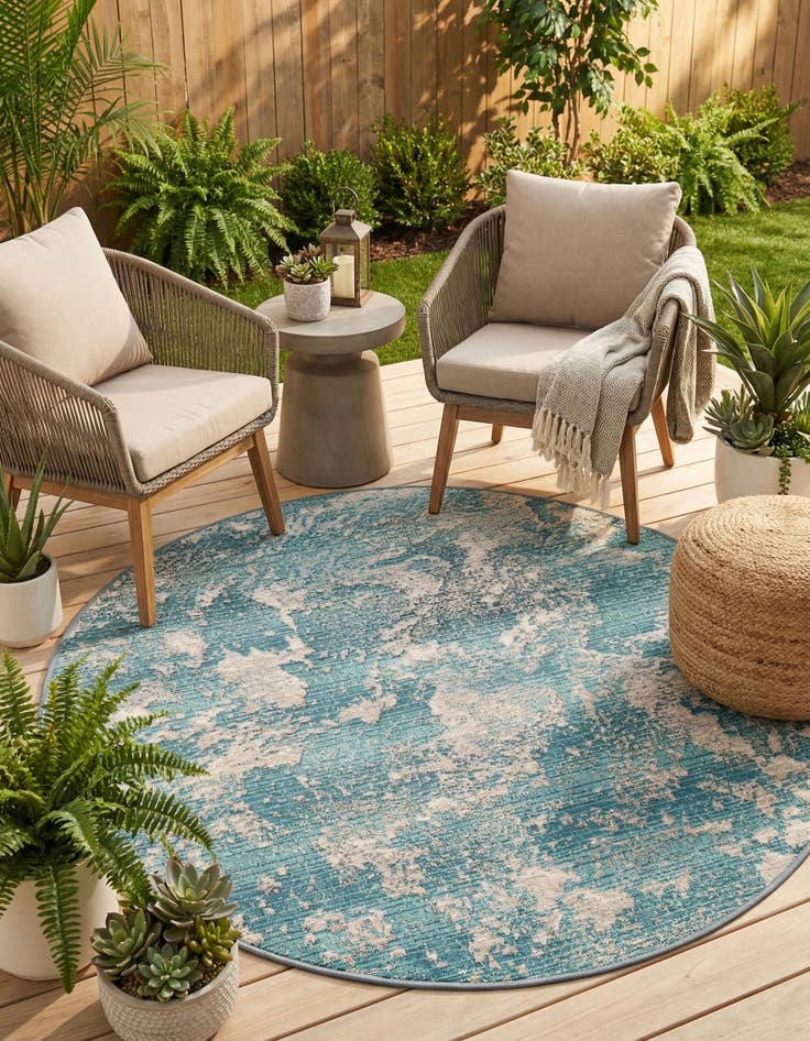 Detail image of 4' x 4'  Washable Modern Indoor / Outdoor Round Rug