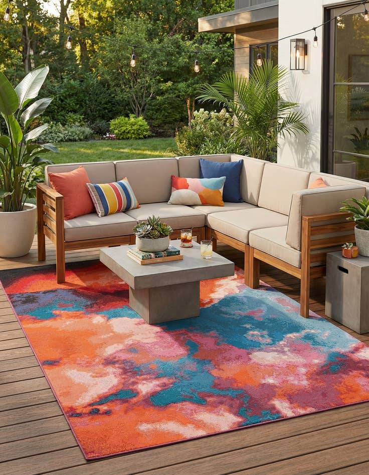 Detail image of 5' 3 x 8'  Washable Modern Indoor / Outdoor Rug