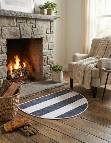 Navy Blue Hand Woven Chindi Rag Hearth Rug