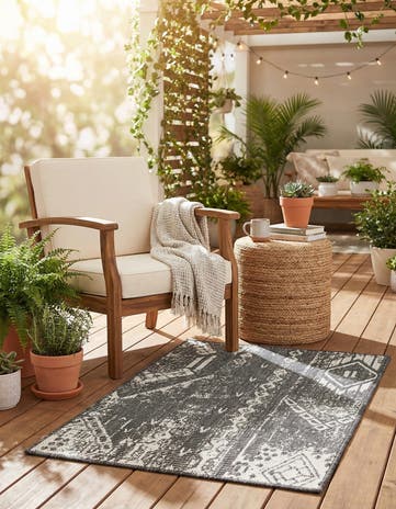 Charcoal Gray Easy-Clean Bohemian Indoor / Outdoor Rug