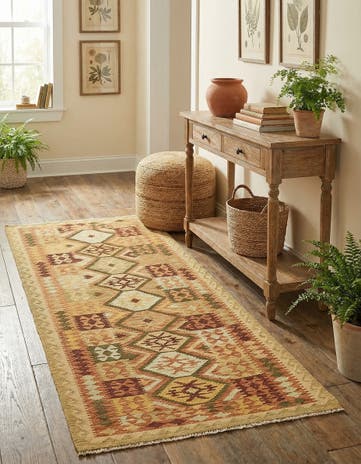 3' 3 x 6' 7 Hand Woven Kilim Maymana Wool Runner Rug