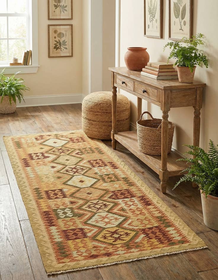 Detail image of 3' 3 x 6' 7 Hand Woven Kilim Maymana Wool Runner Rug